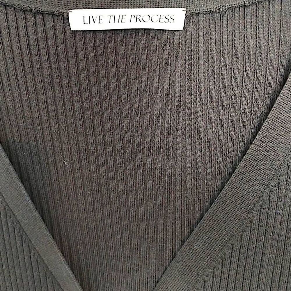 Live the‎ Process Womens Cardigan Sz.  Black Ribbed Puffed Sleeves Cuffed Button - Picture 11 of 11